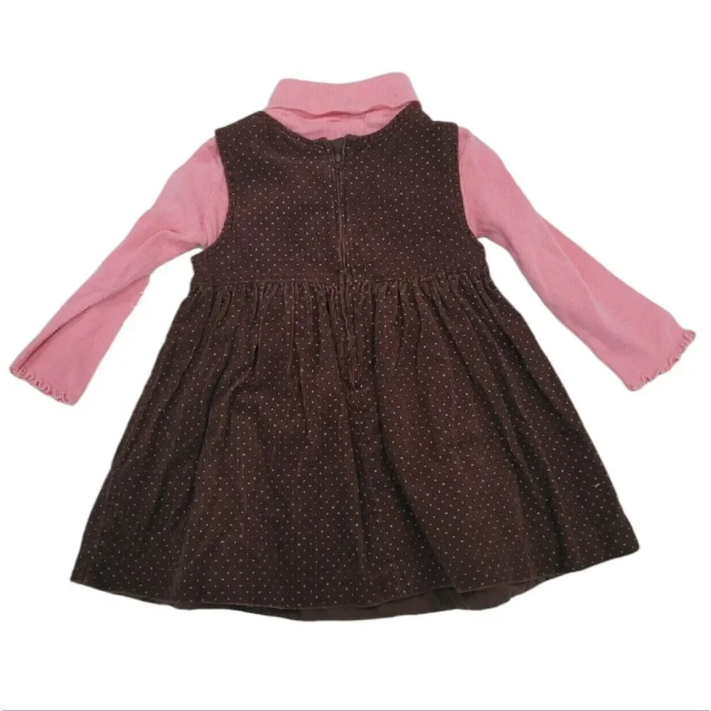 Corduroy overall dress with pink hearts
